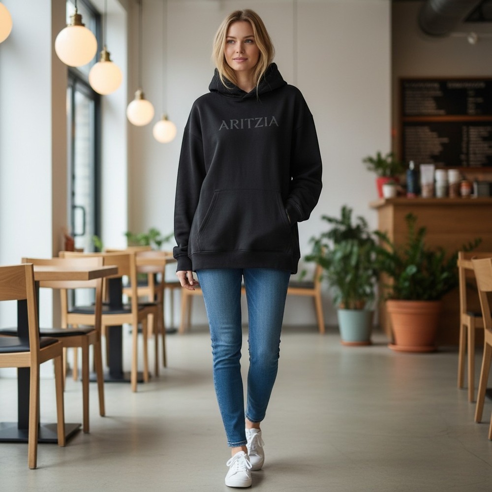 Tna Aritzia Black Oversized Logo Hoodie Sweatshirt XS/S